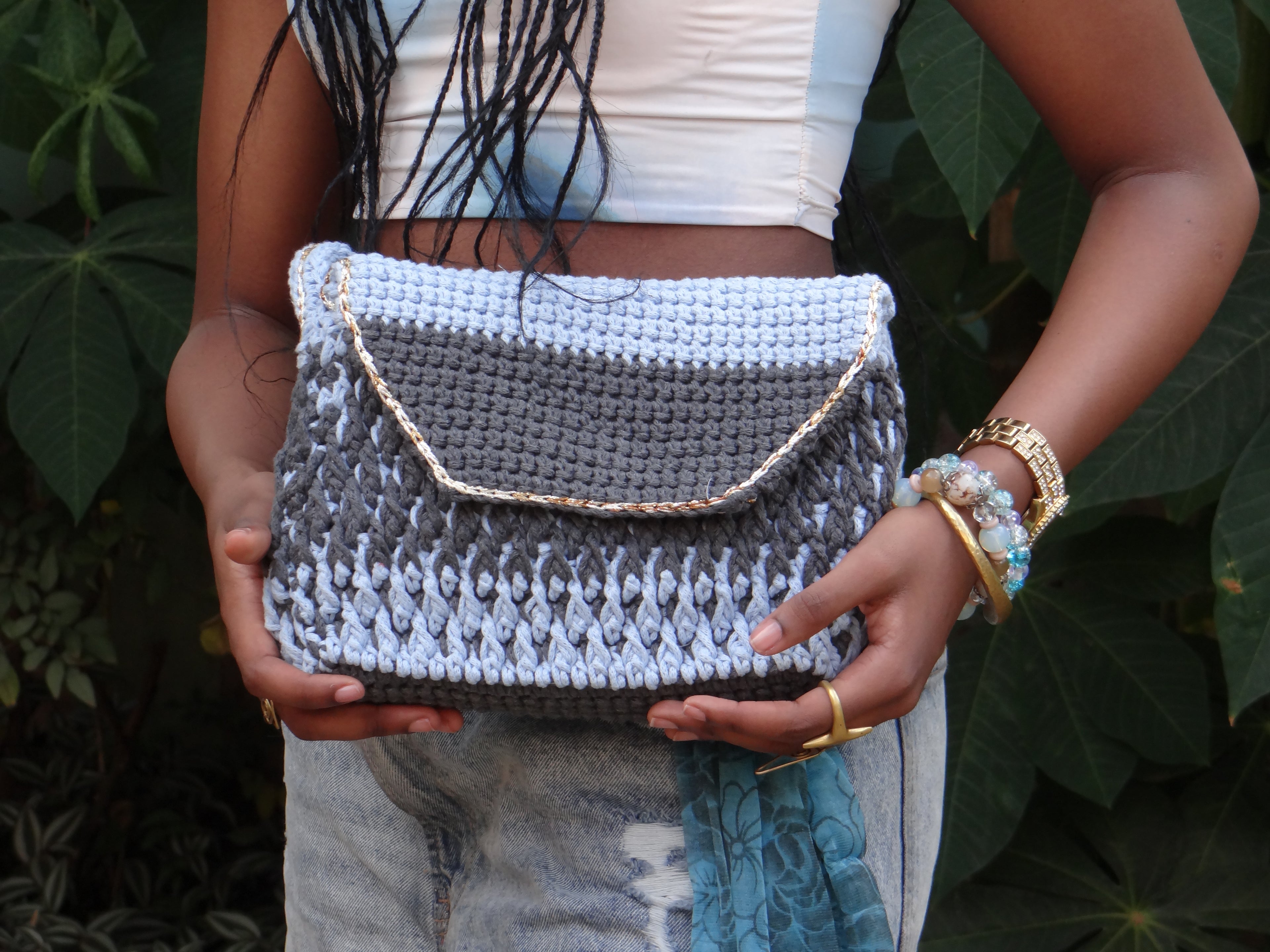 Baby Blue and Charcoal Grey Handbag
