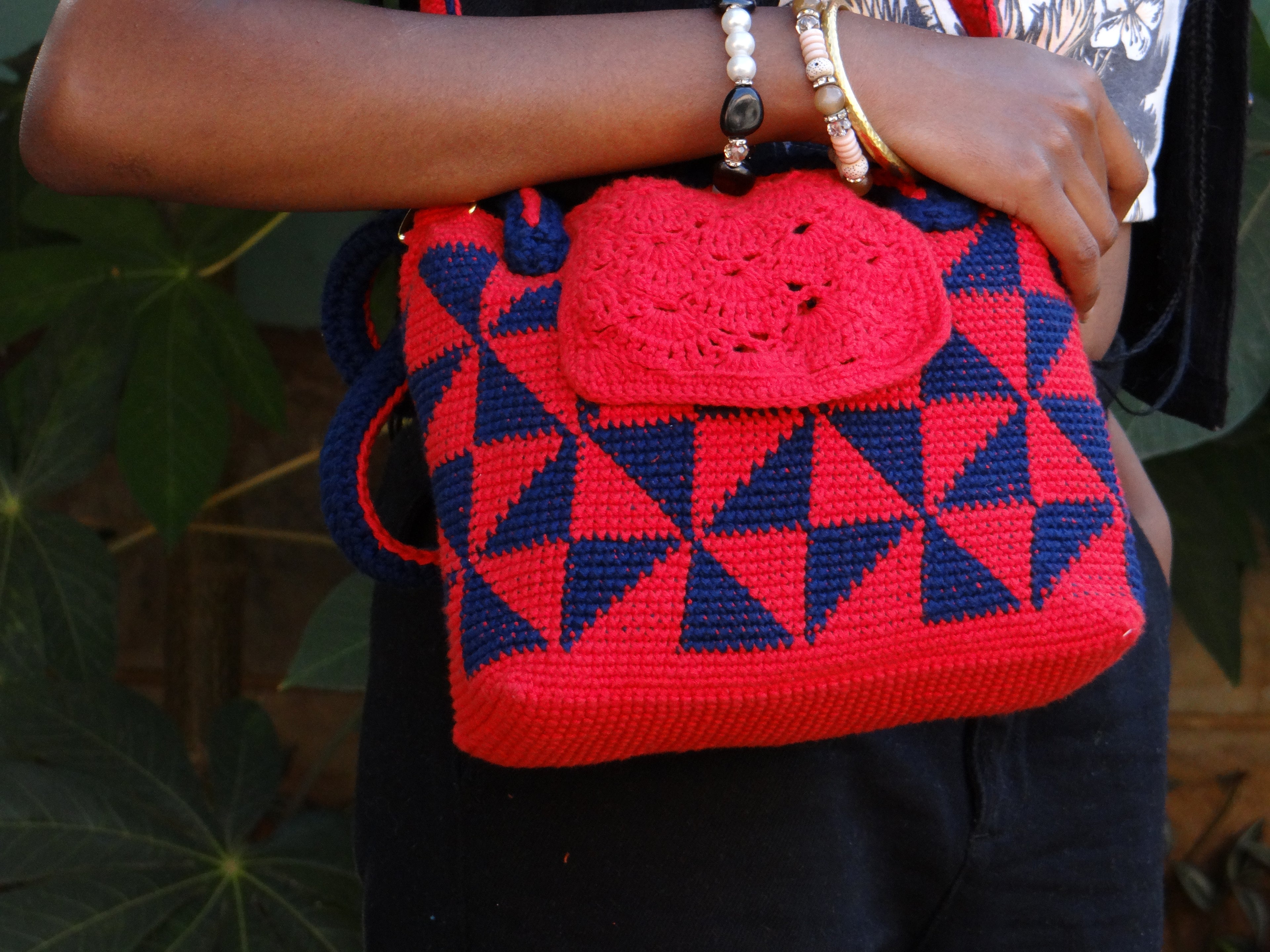Red and Navy handbag.