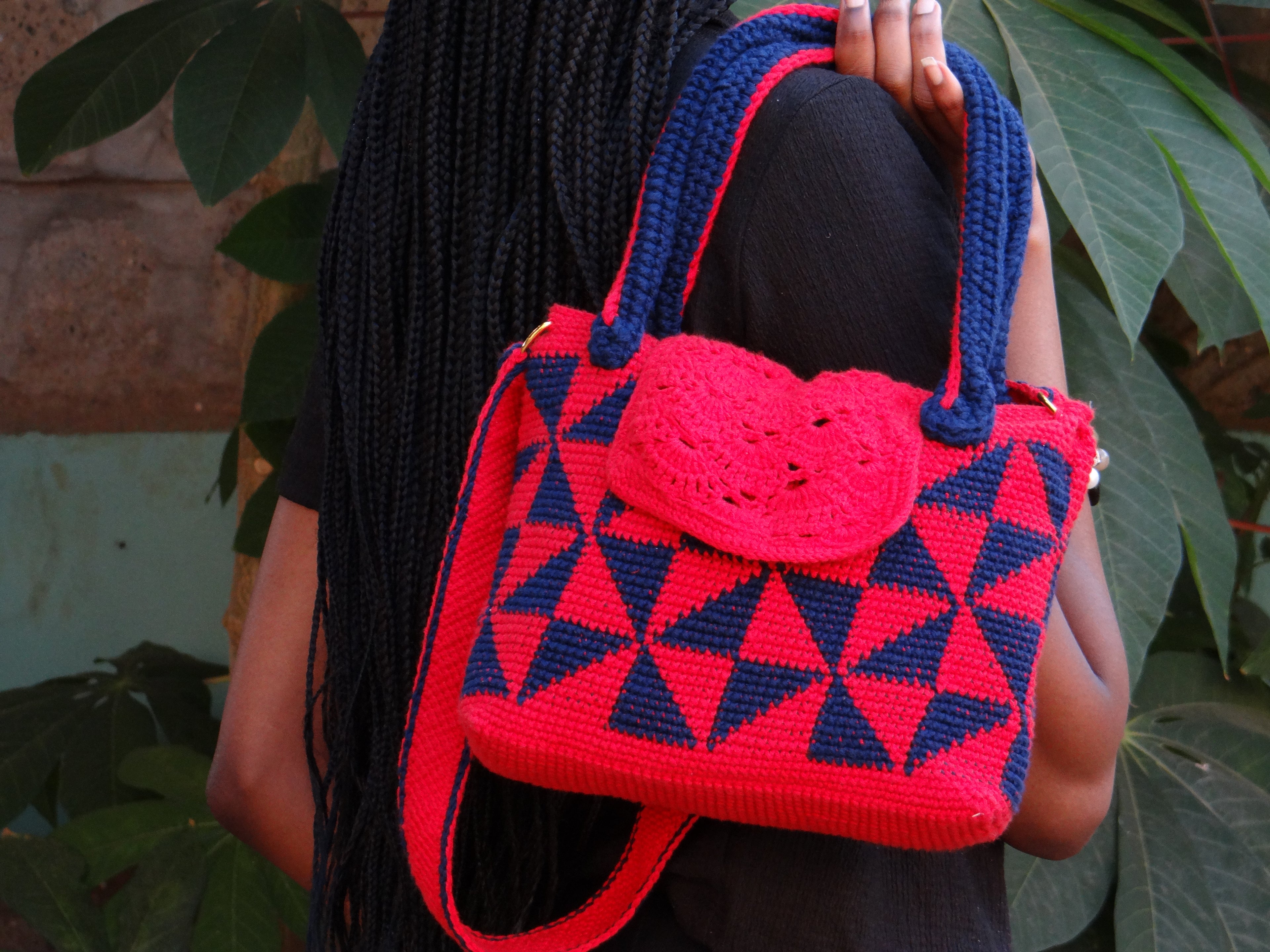 Red and Navy handbag.