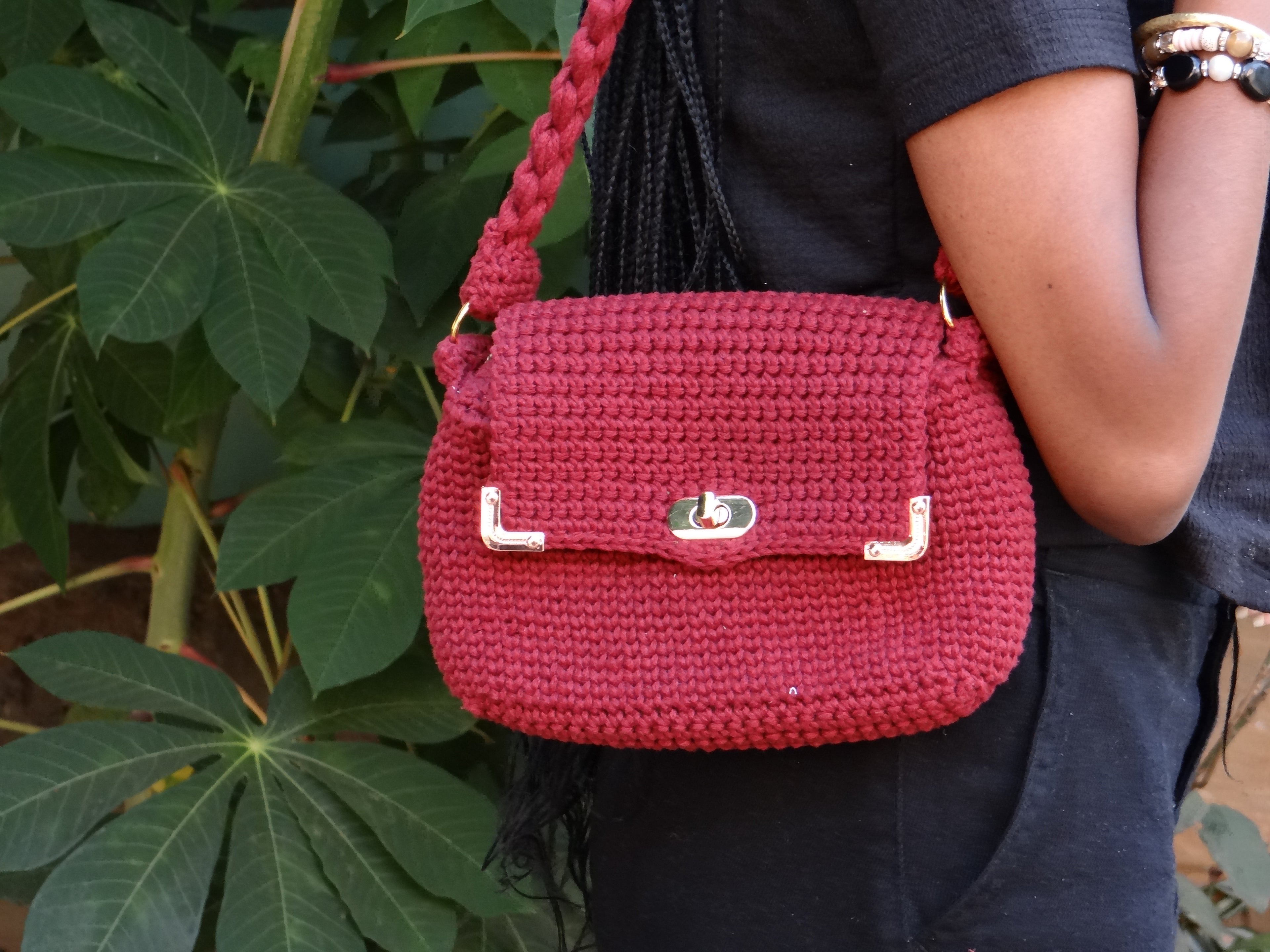 Mini Burgundy Bag with Braided Strap