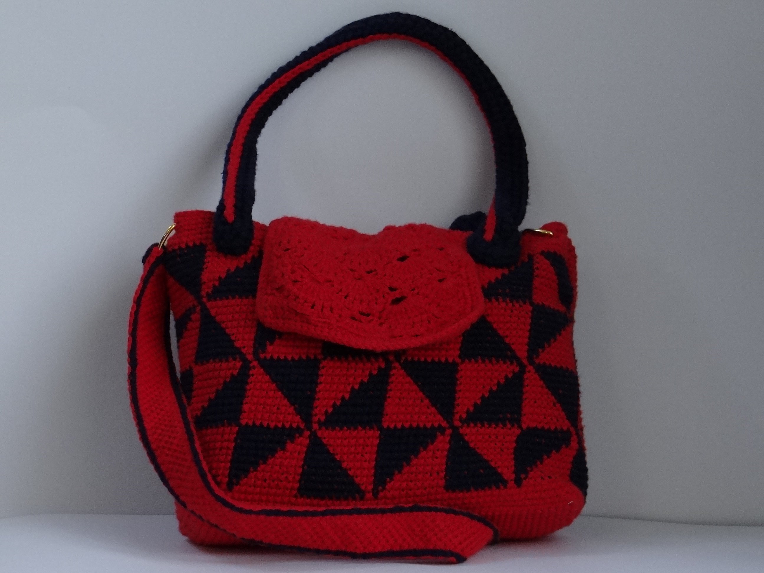Red and Navy handbag.