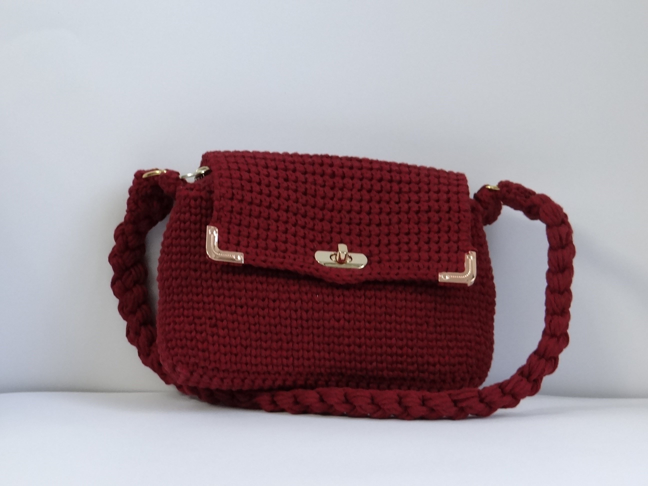 Mini Burgundy Bag with Braided Strap