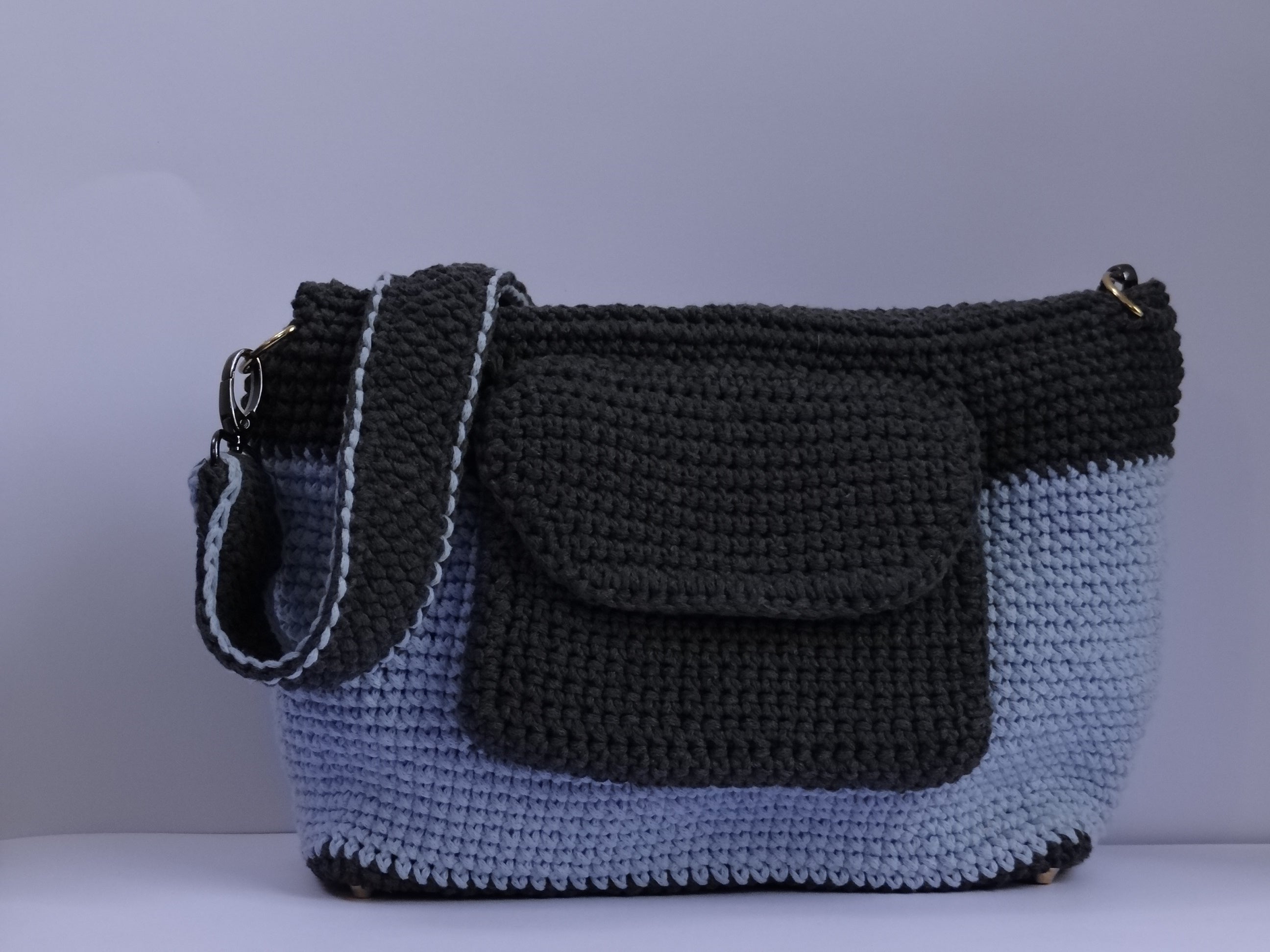 Charcoal Grey and Baby Blue Handbag