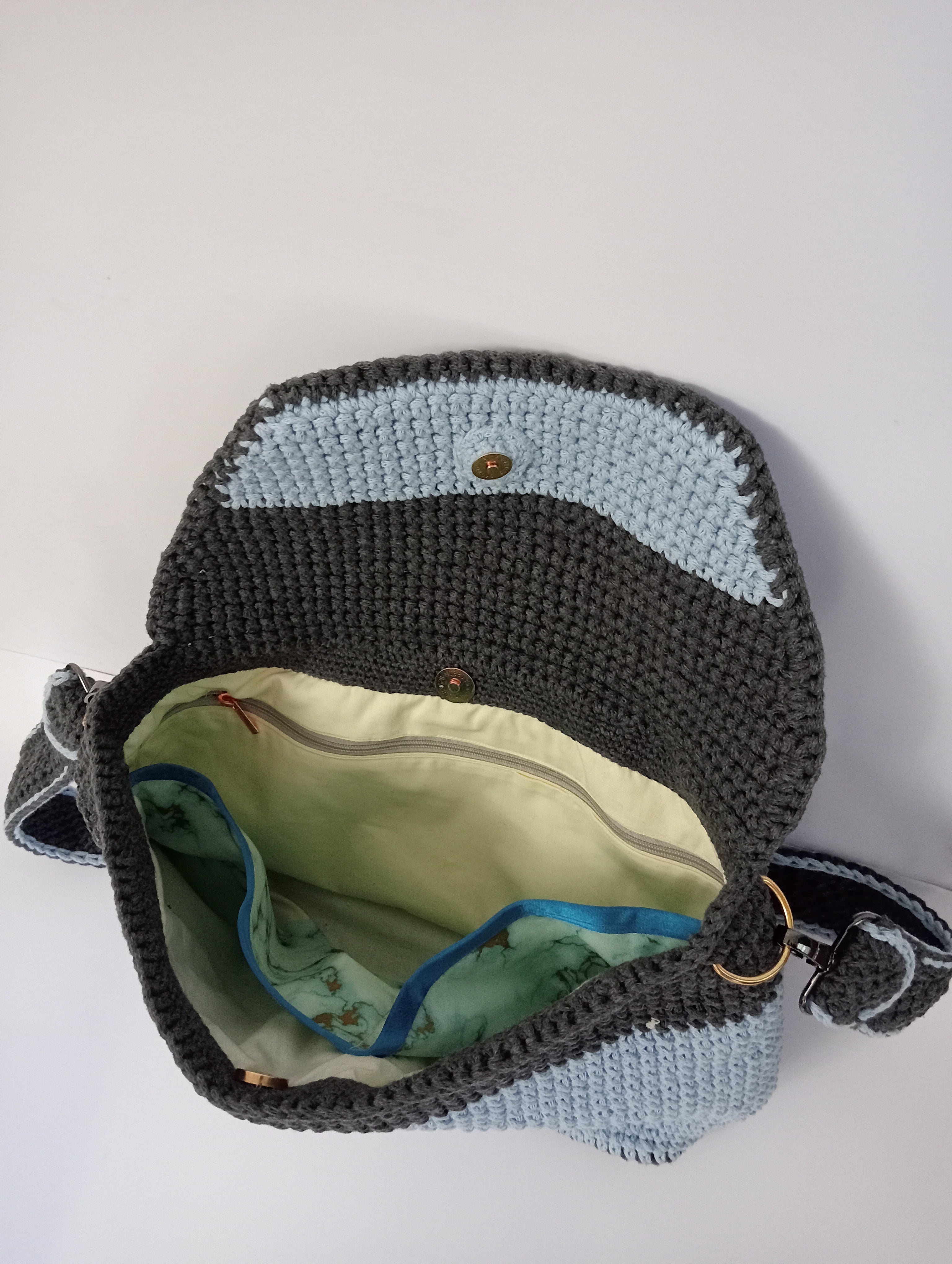 Charcoal Grey and Baby Blue Handbag
