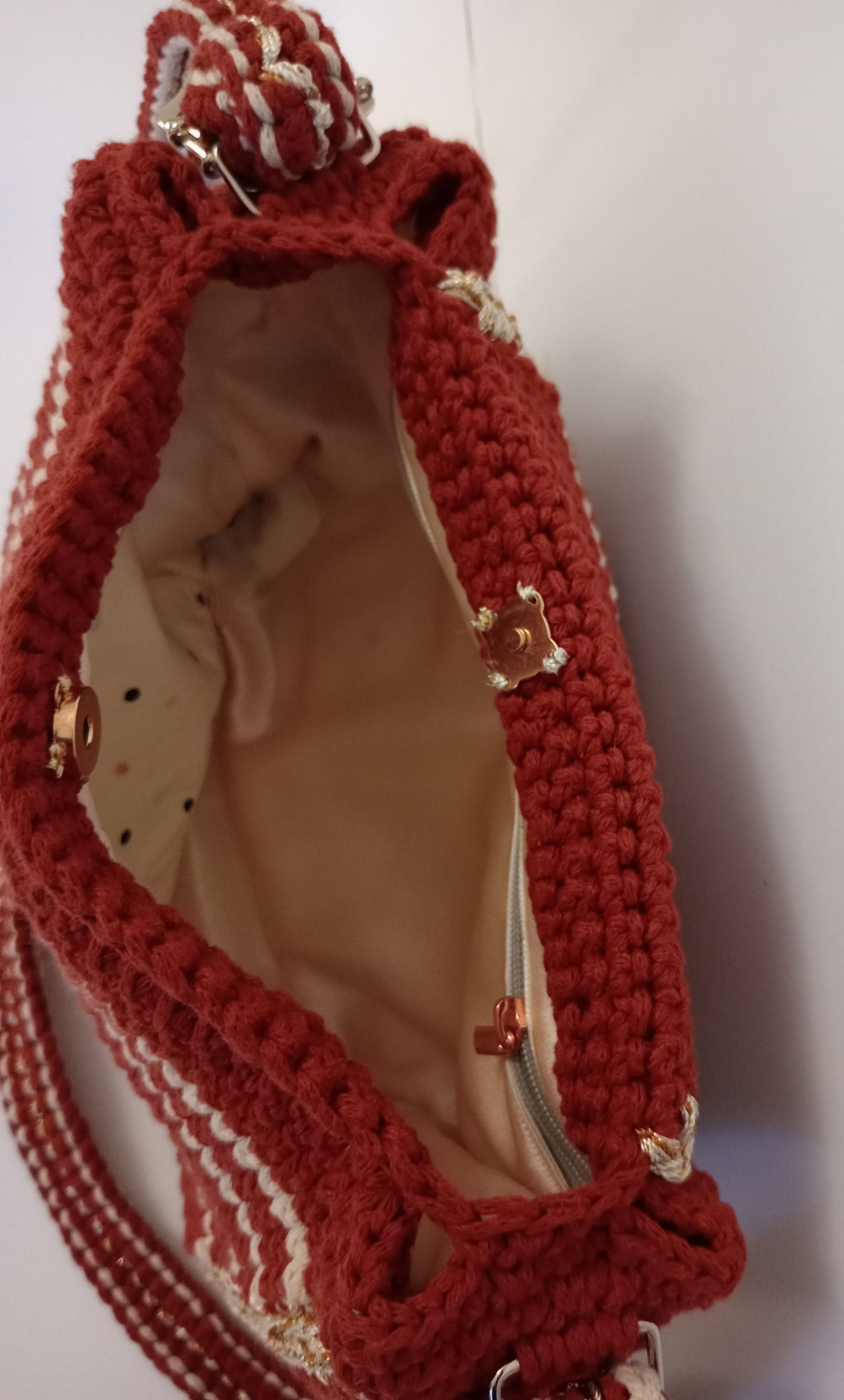 Brown and Off-white Striped Bag.