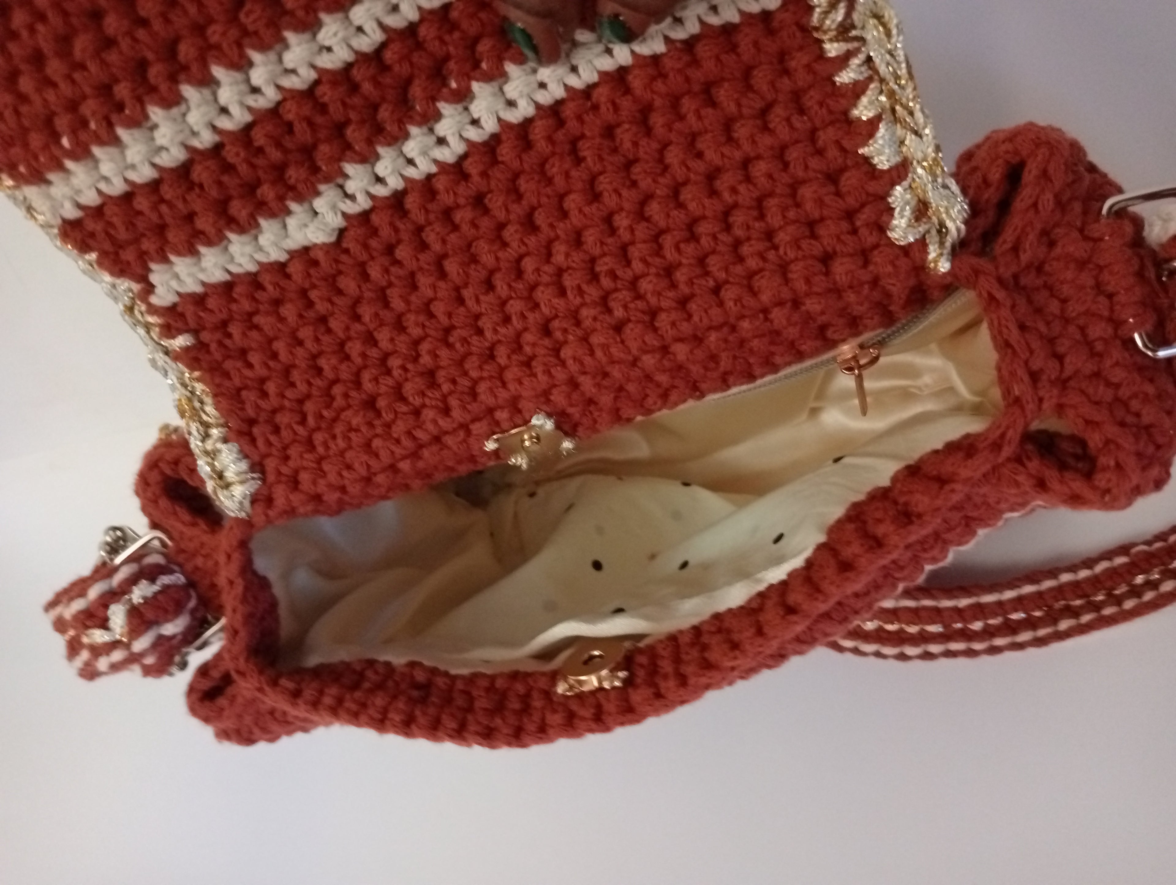 Brown and Off-white Striped Bag.