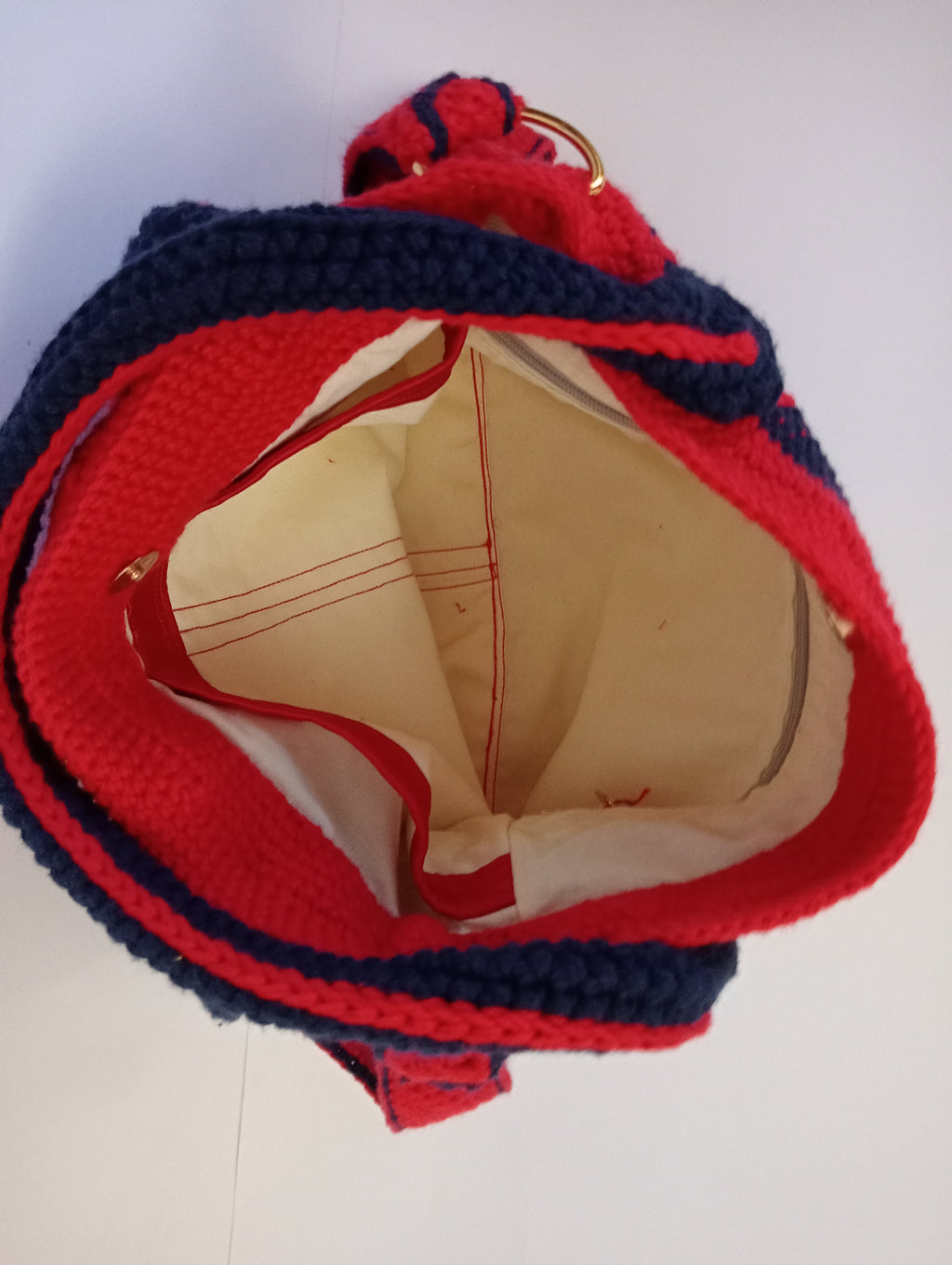 Red and Navy handbag.