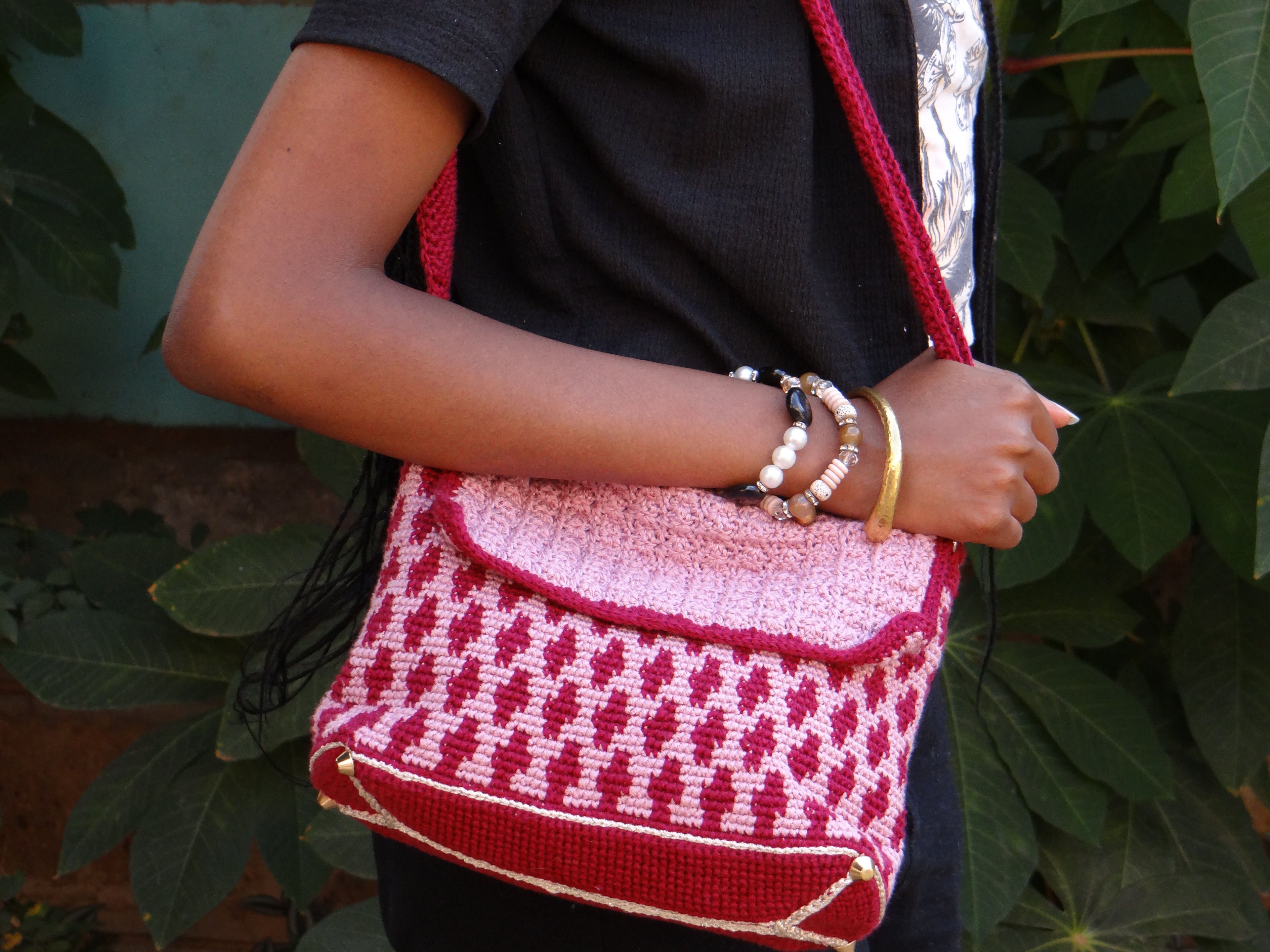 Maroon and Pink Handbag